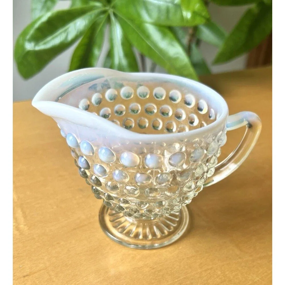 Opalescent Moonstone Hobnail Vintage Creamer 3.25 